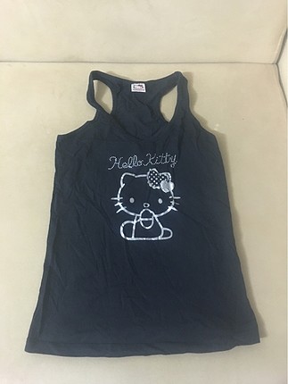 Siyah Hello Kitty Taşlı Askılı Bluz