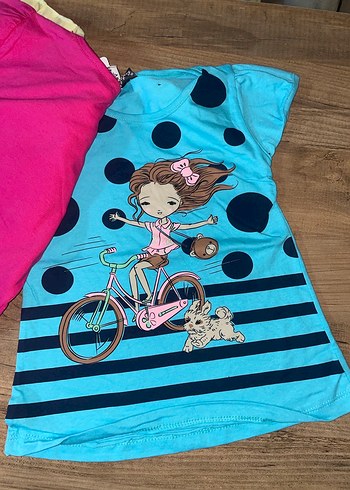 Renkli Baskılı Kız Çocuk Kısa Kollu Tişört - Görsel 3