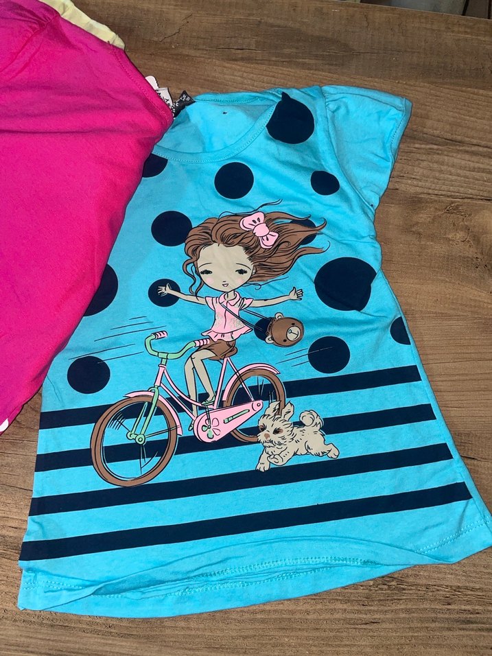 Renkli Baskılı Kız Çocuk Kısa Kollu Tişört - Görsel 3