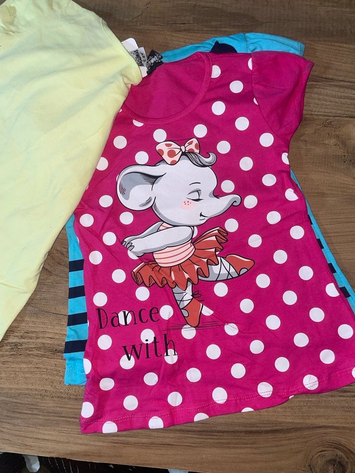 Renkli Baskılı Kız Çocuk Kısa Kollu Tişört - Görsel 2