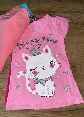 Kız Çocuk Pembe Fırfırlı Baskılı Tişört - Görsel 3