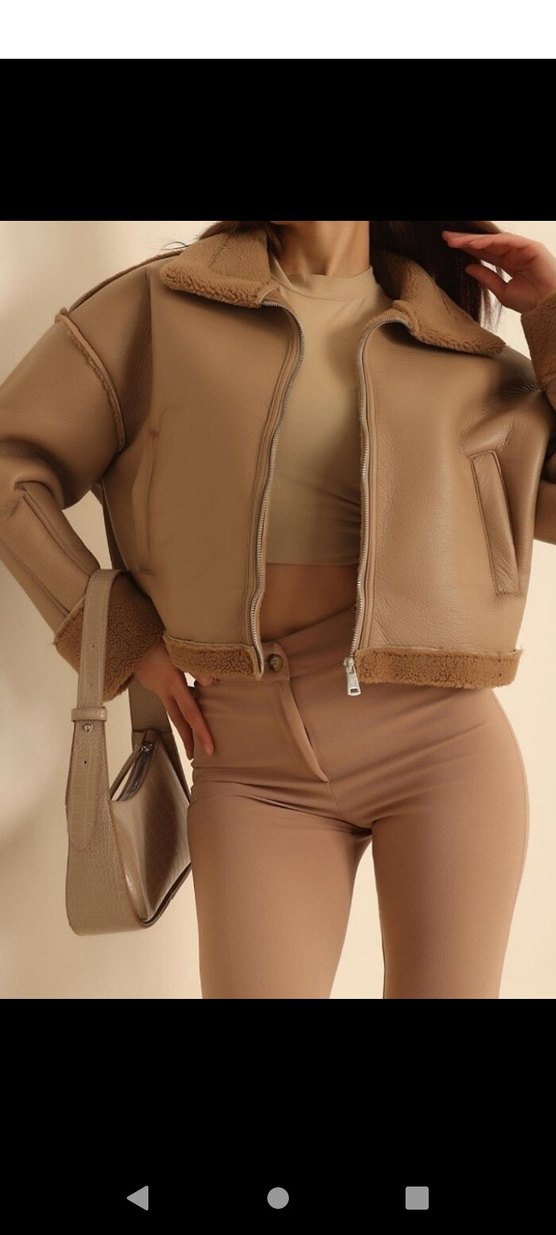İçi Kürklü Bej Kadın Ceket - Görsel 2