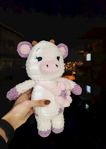 Pastel Renkli Beyaz Peluş İnek Oyuncak - Görsel 9