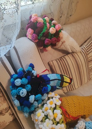 Renkli El Örgüsü Bohem Çiçek Dekorları - Görsel 2