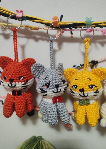 Renkli Örgü Kedi Anahtarlıkları - Görsel 3