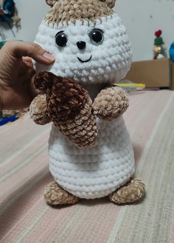 El Yapımı Kahverengi Peluş Oyuncak Sincap - Görsel 5