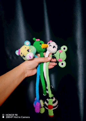 Renkli Örgü Diş Kaşıyıcı ve Çıngırak Seti - Görsel 7