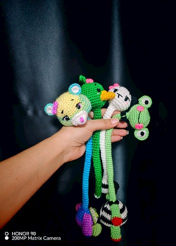 Renkli Örgü Diş Kaşıyıcı ve Çıngırak Seti - Görsel 11