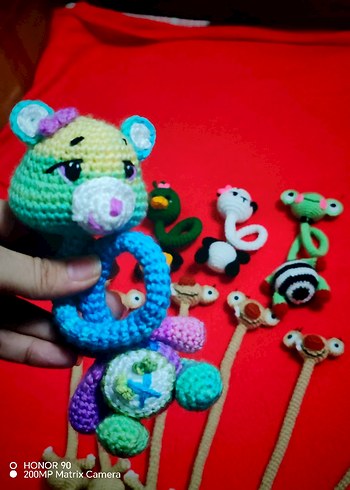 Renkli Örgü Diş Kaşıyıcı ve Çıngırak Seti - Görsel 9