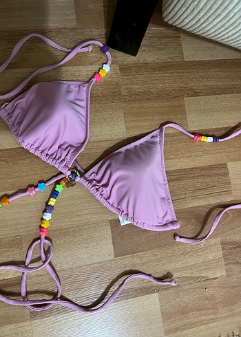 Boncuk Detaylı Pembe İpli Bikini Üstü - Görsel 5
