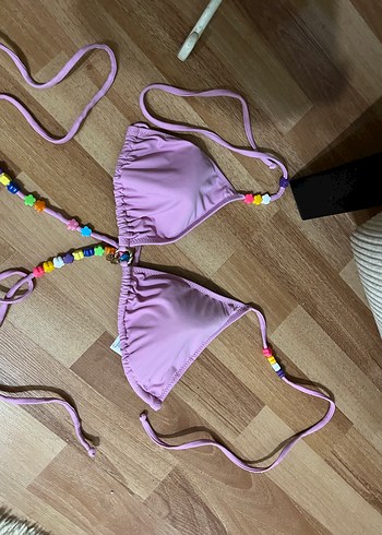 Boncuk Detaylı Pembe İpli Bikini Üstü - Görsel 4