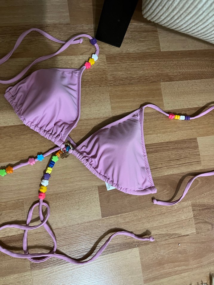 Boncuk Detaylı Pembe İpli Bikini Üstü - Görsel 5
