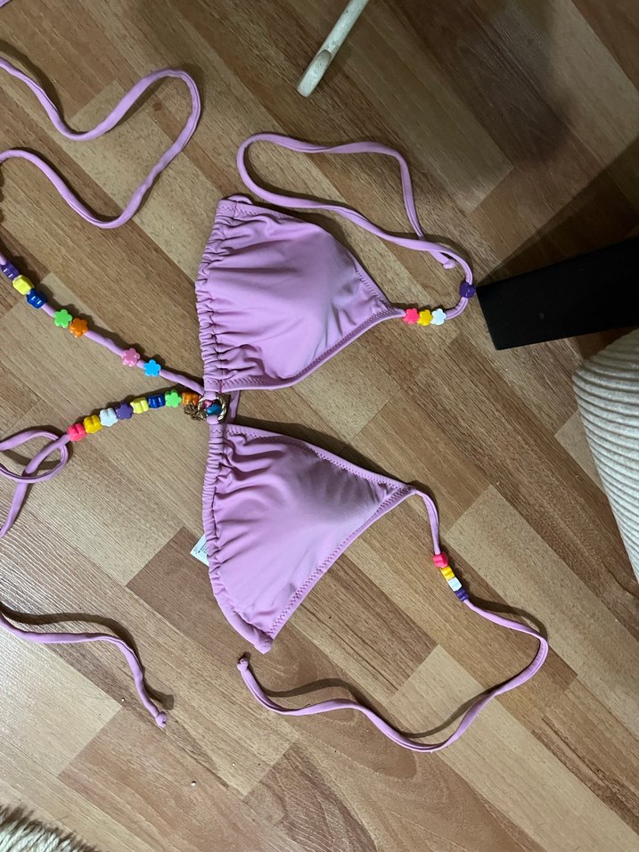 Boncuk Detaylı Pembe İpli Bikini Üstü - Görsel 4