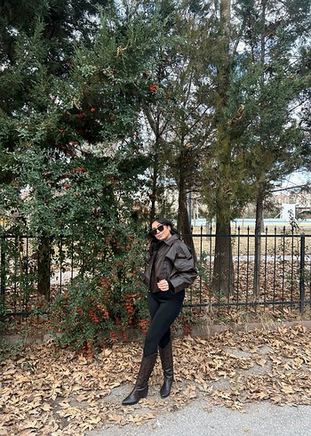 Kahverengi Deri Kadın Ceket - Görsel 8