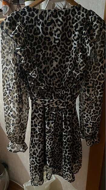 m Beden Leopar elbise
