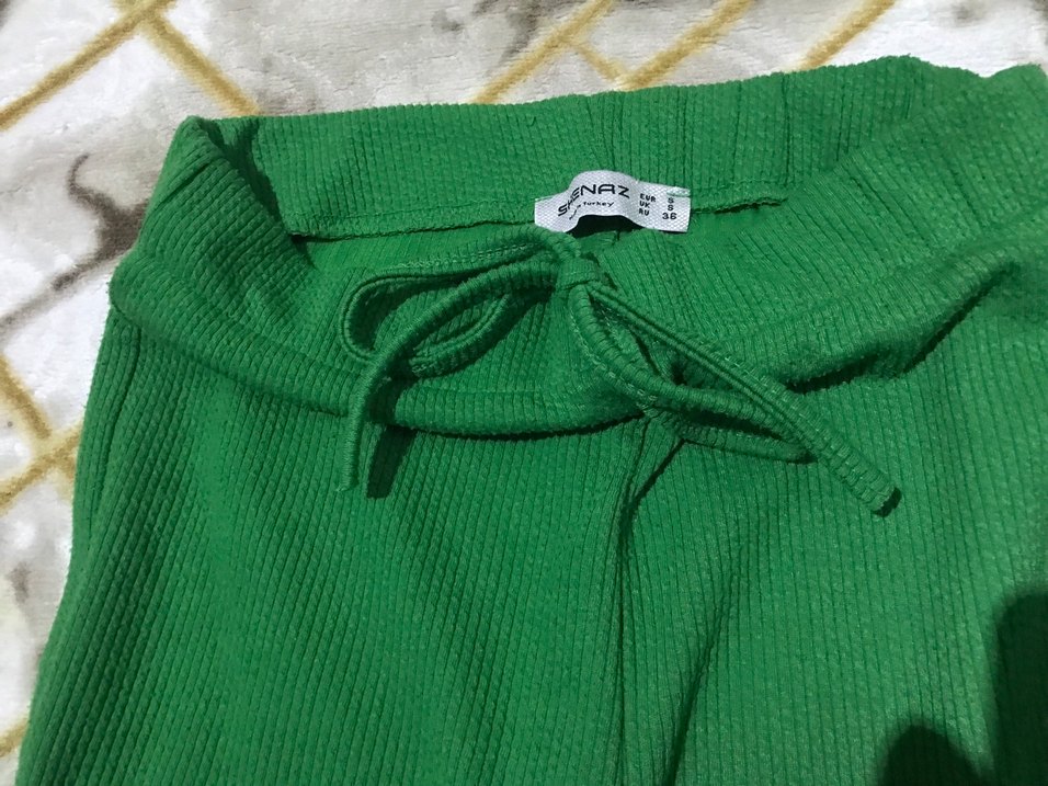 Yeşil Fitilli Kadın Kumaş Pantolon - Görsel 2