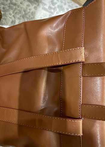 Kahverengi Deri Tokalı Kadın Sırt Çantası fabrika marka - Görsel 3