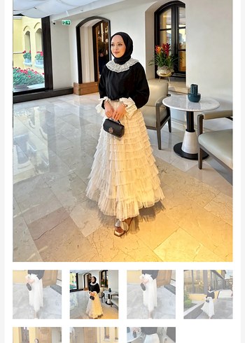 Uzun Siyah Fırfırlı Bohem Bluz ve ekru inci etek - Görsel 7