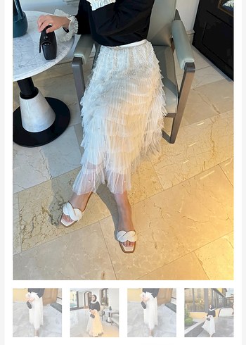 Uzun Siyah Fırfırlı Bohem Bluz ve ekru inci etek - Görsel 8