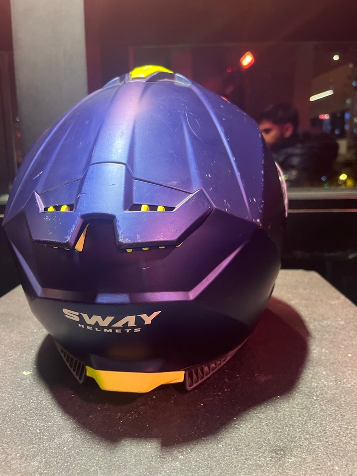 Renkli Baskılı Mavi Cam Kask - Görsel 5