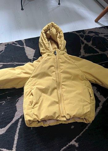 24-36 Ay Beden Erkek Çocuk Sarı Kapüşonlu Fermuarlı Mont