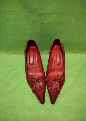 Kırmızı Deri vintage  Stiletto - Görsel 7