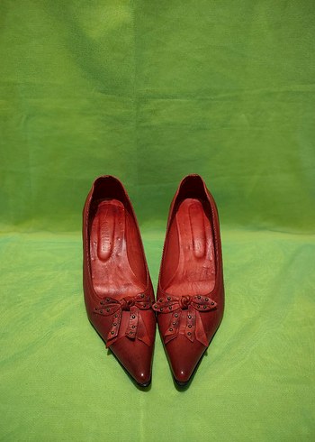 Kırmızı Deri vintage  Stiletto - Görsel 8