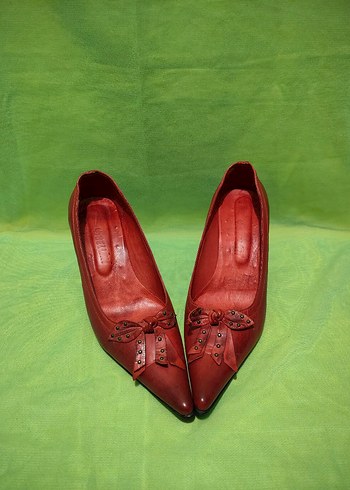 Kırmızı Deri vintage  Stiletto - Görsel 6