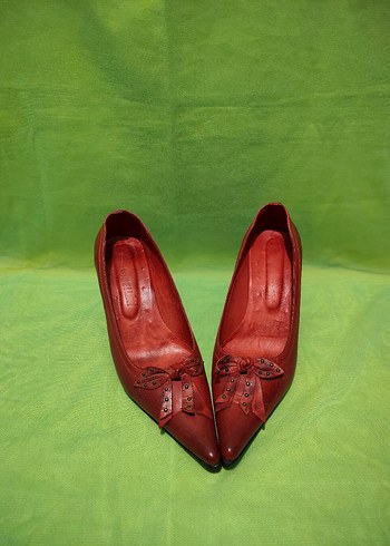 Kırmızı Deri vintage  Stiletto - Görsel 4