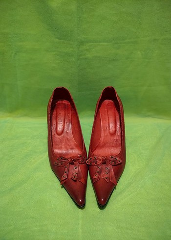 Kırmızı Deri vintage  Stiletto - Görsel 5