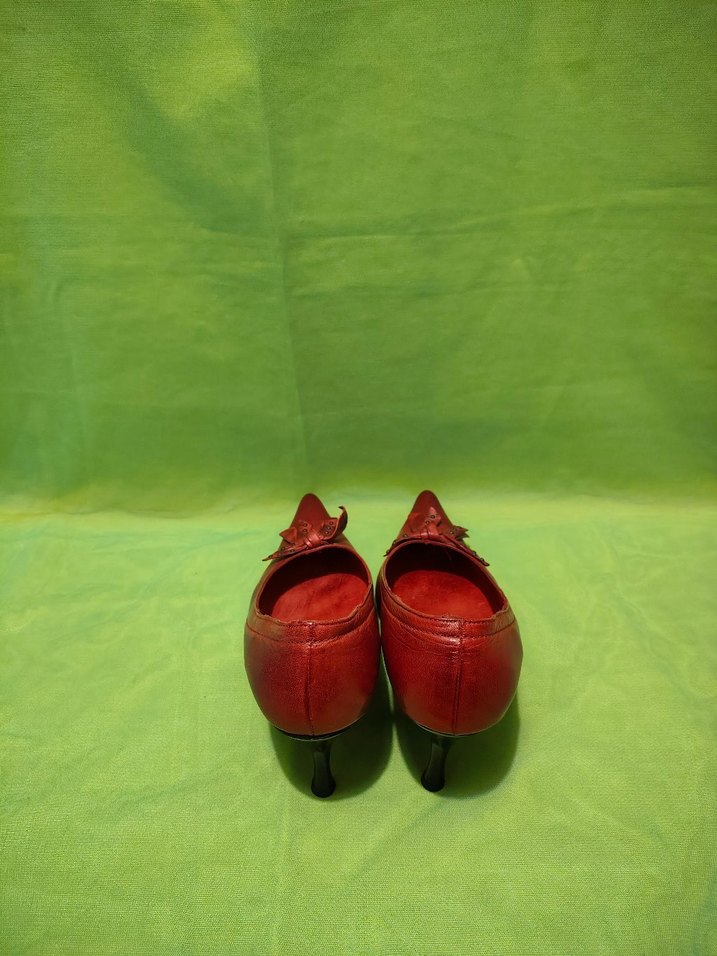 Kırmızı Deri vintage  Stiletto - Görsel 2