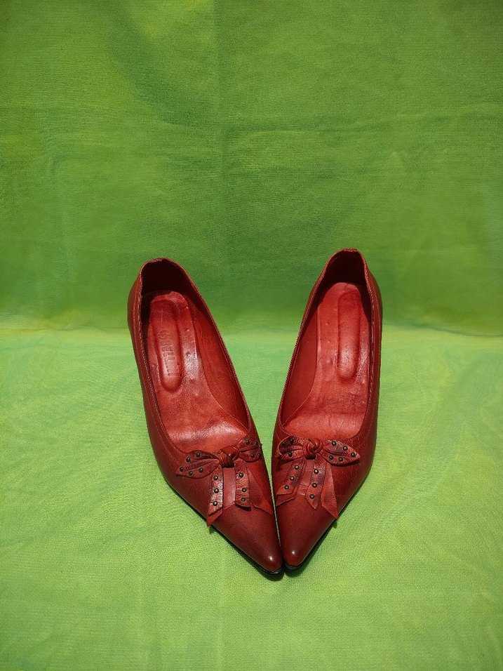 Kırmızı Deri vintage  Stiletto - Görsel 4