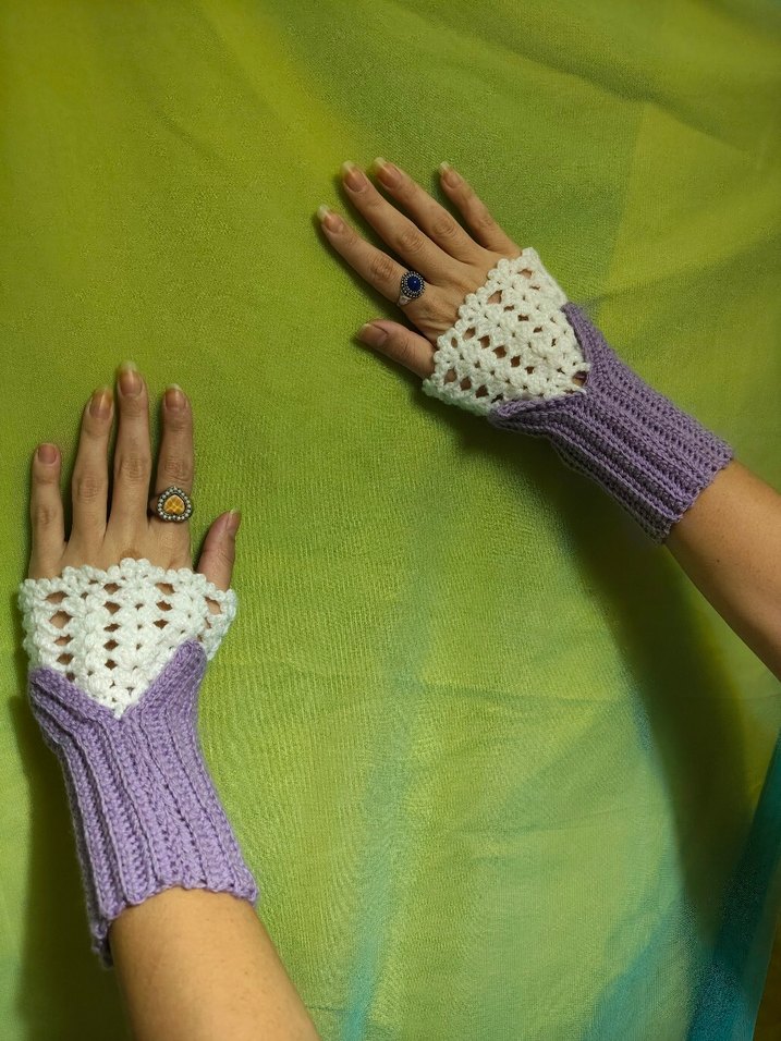 Mor Dantel Detaylı Örgü Bohem Eldiven - Görsel 4