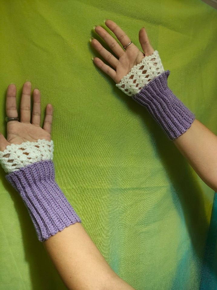 Mor Dantel Detaylı Örgü Bohem Eldiven - Görsel 5