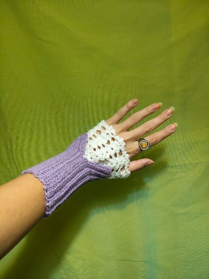 Mor Dantel Detaylı Örgü Bohem Eldiven - Görsel 2