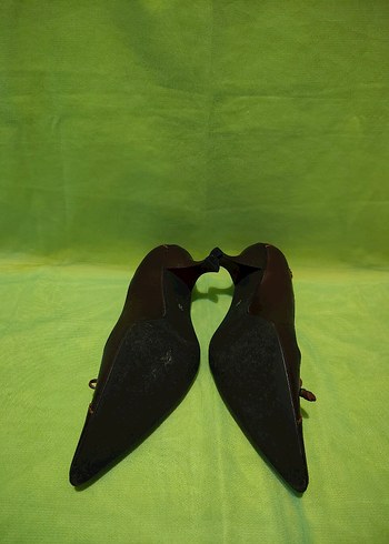 Kahverengi Deri Stiletto Klasik Kadın Ayakkabı - Görsel 4