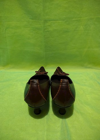 Kahverengi Deri Stiletto Klasik Kadın Ayakkabı - Görsel 3