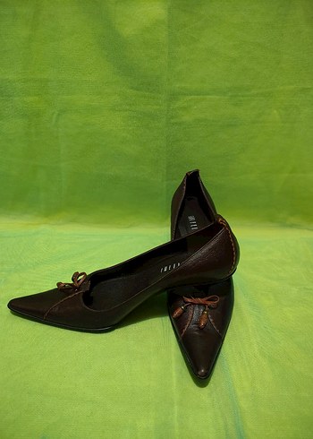 Kahverengi Deri Stiletto Klasik Kadın Ayakkabı - Görsel 2