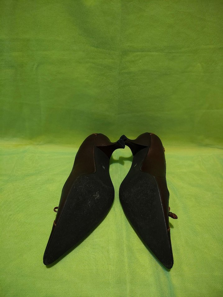 Kahverengi Deri Stiletto Klasik Kadın Ayakkabı - Görsel 4