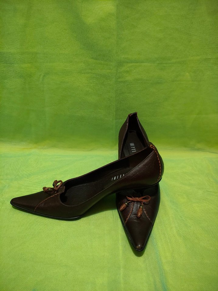 Kahverengi Deri Stiletto Klasik Kadın Ayakkabı - Görsel 2