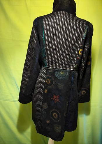 Düğmeli Siyah Desenli Uzun vintage Kabanı - Görsel 5