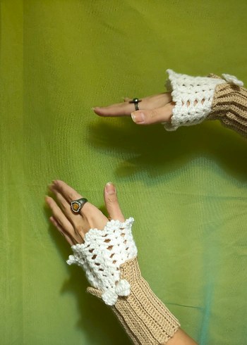 Dantel Detaylı Bohem Örgü Kadın Eldiveni - Görsel 5