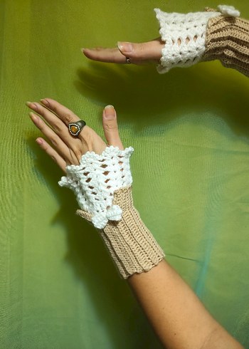 Dantel Detaylı Bohem Örgü Kadın Eldiveni - Görsel 4