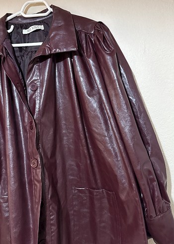 Bordo Düğmeli Deri Kadın Ceket - Görsel 3