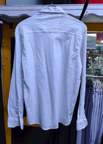 Beyaz Uzun Kollu Düğmeli Keten Erkek Gömlek - Görsel 2