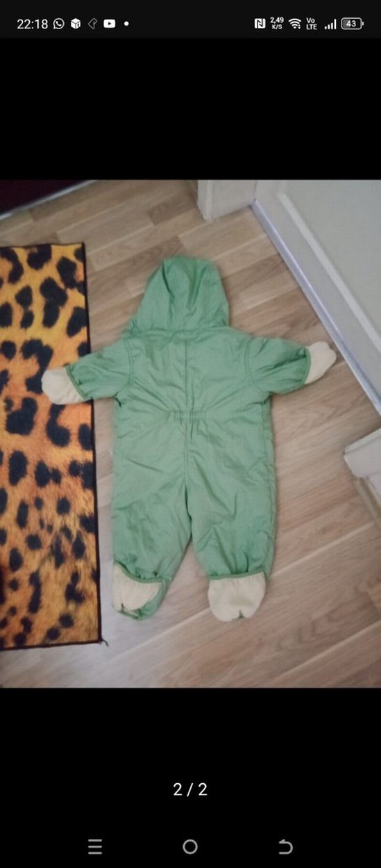 Kapüşonlu Fermuarlı Yeşil Bebek Tulumu - Görsel 2