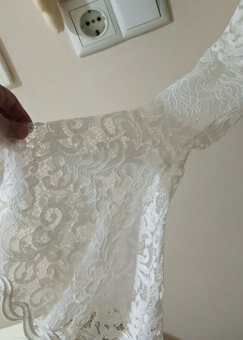 38 Beden beyaz Renk Dantel Detaylı Beyaz Uzun Kollu Bohem Elbise