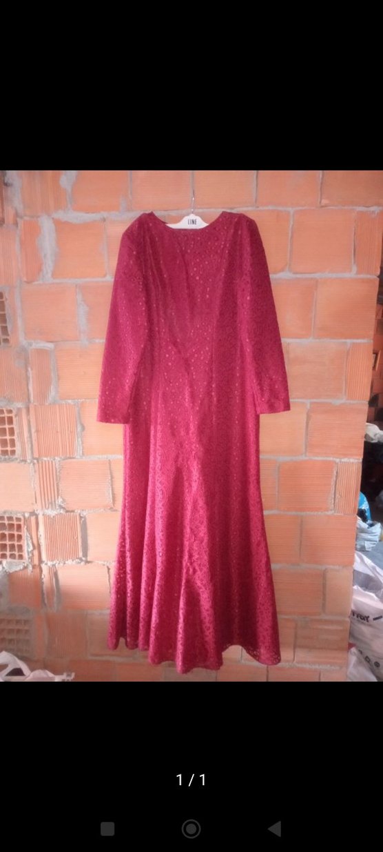 Bordo Uzun Kollu Salaş Kadın Elbise - Görsel 2