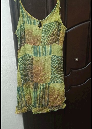 Kadın Haki Bohem Düğmeli Uzun Askılı Tunik - Görsel 2