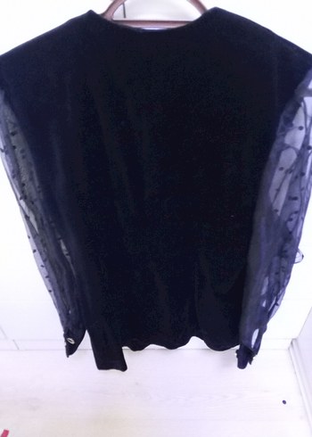 Düğmeli Siyah Uzun Kadın Blazer kadıfe - Görsel 6